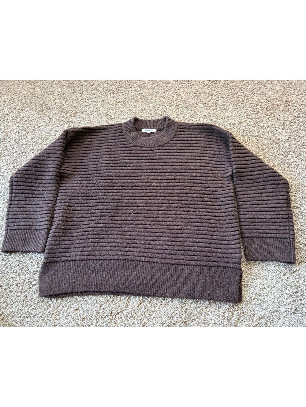 Madewell Elsmere Pullover Sweater Size S Heather Brunette Brown Ribbed Wool Blen
